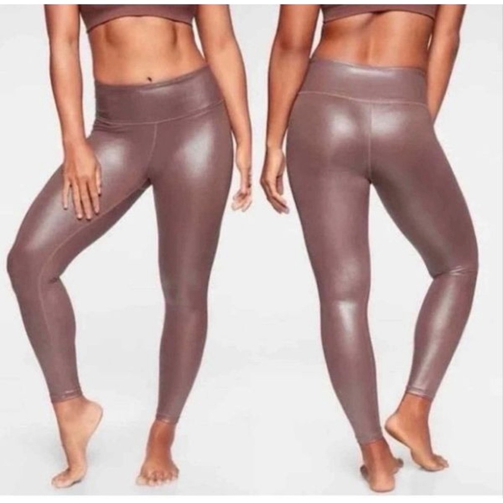 Athleta Elation Shimmer Cinnamon High Rise Leggings Brown Bronze Metallic Sz S